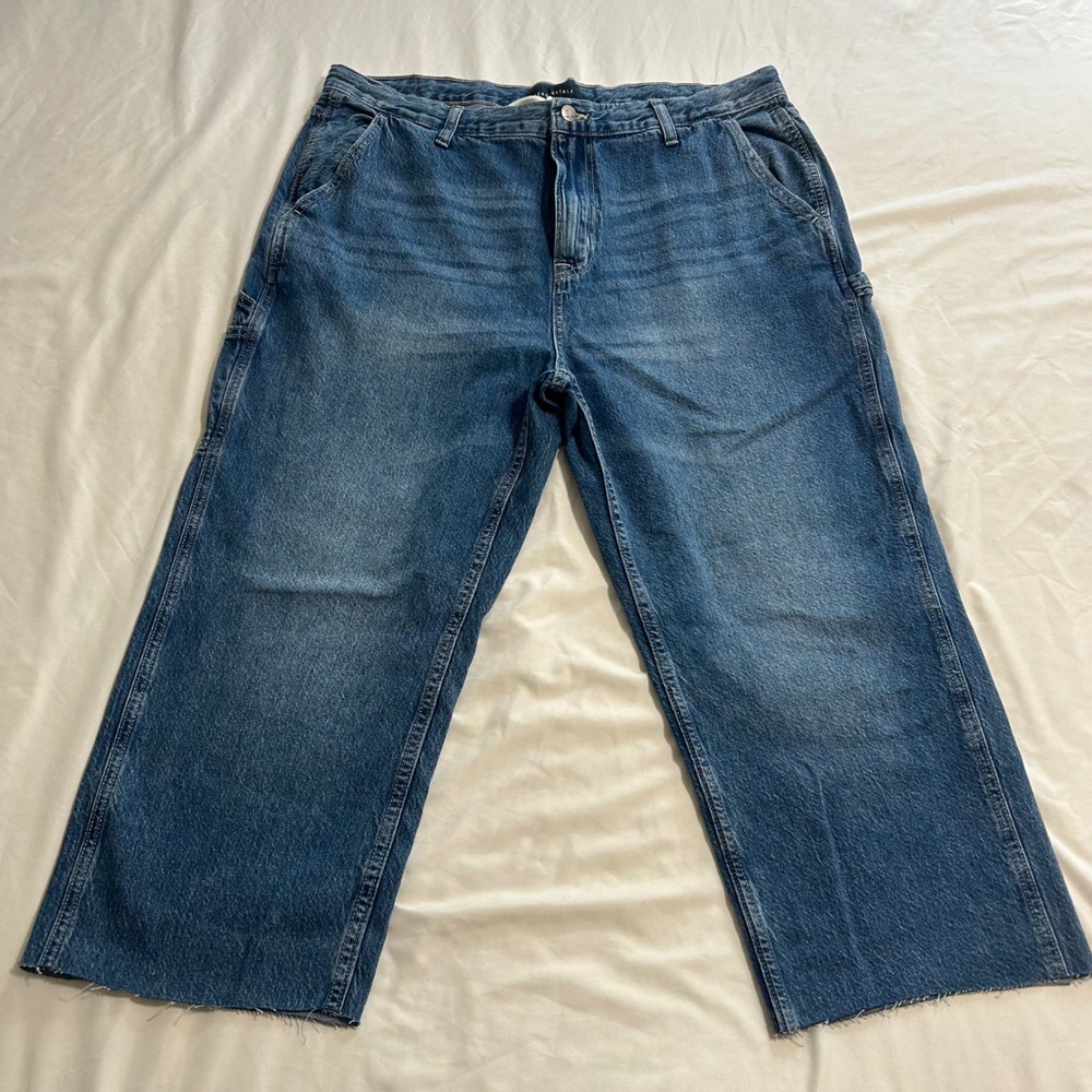 Aeropostale Mens Carpenter Jeans Blue Denim Relaxed Fit Cut Off Hem XL